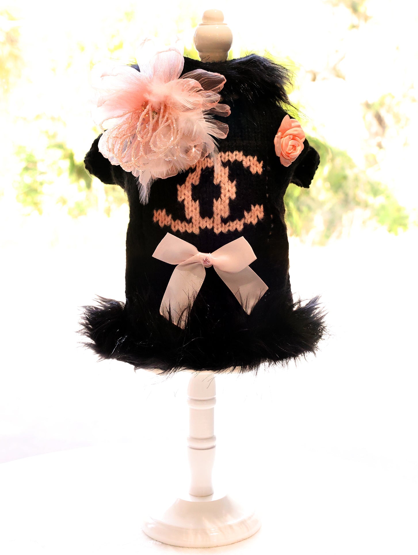 Elegant Bow Knit Dog Sweater Dress
