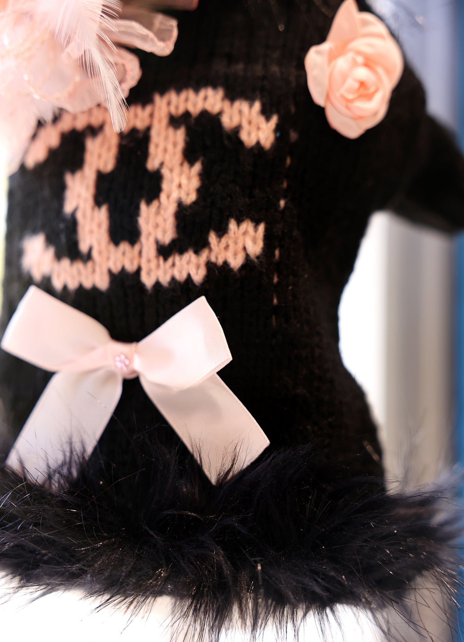 Elegant Bow Knit Dog Sweater Dress