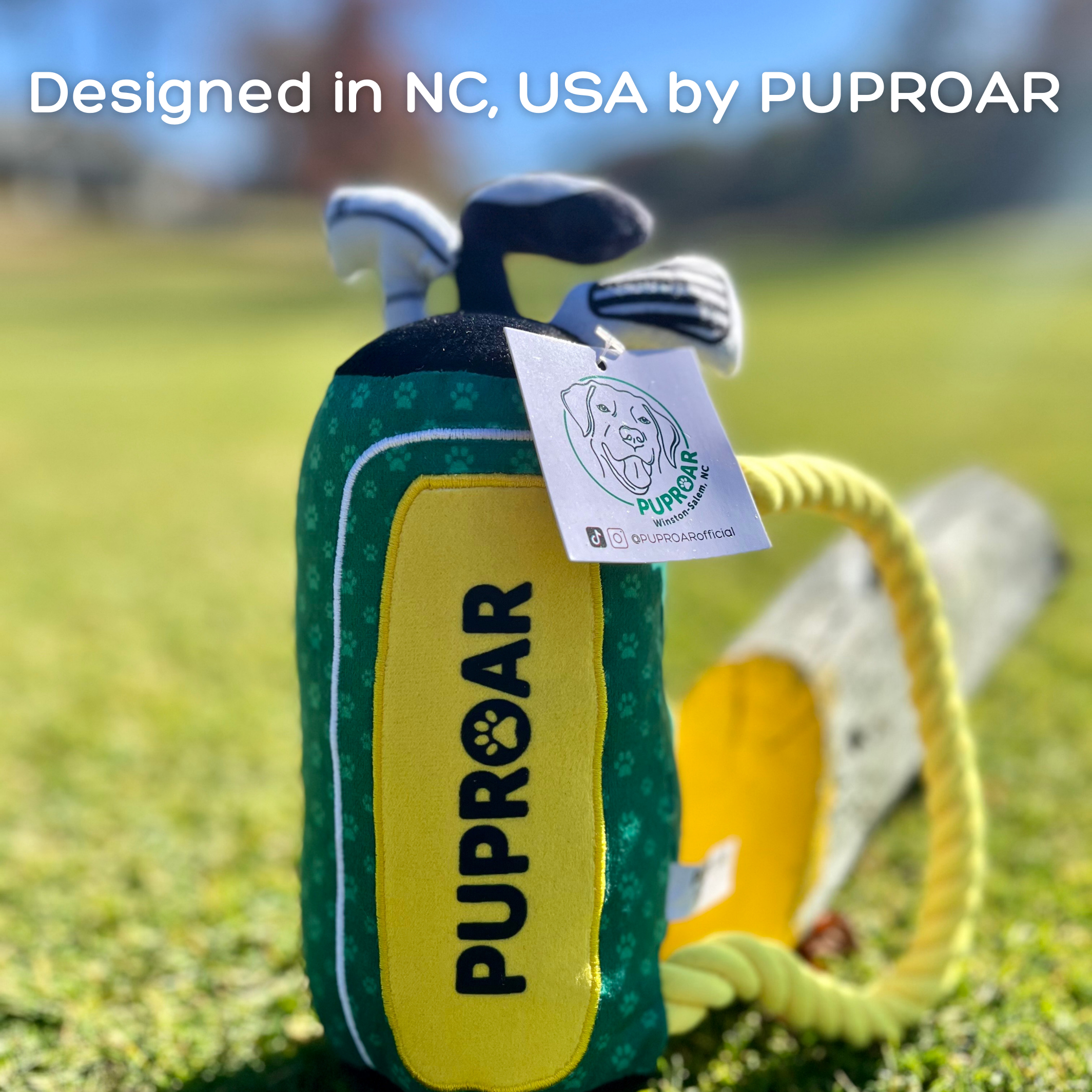 PUPROAR Golf Dog Toy | Cute Squeaky Plush Dog Toy with Rope & Crinkle
