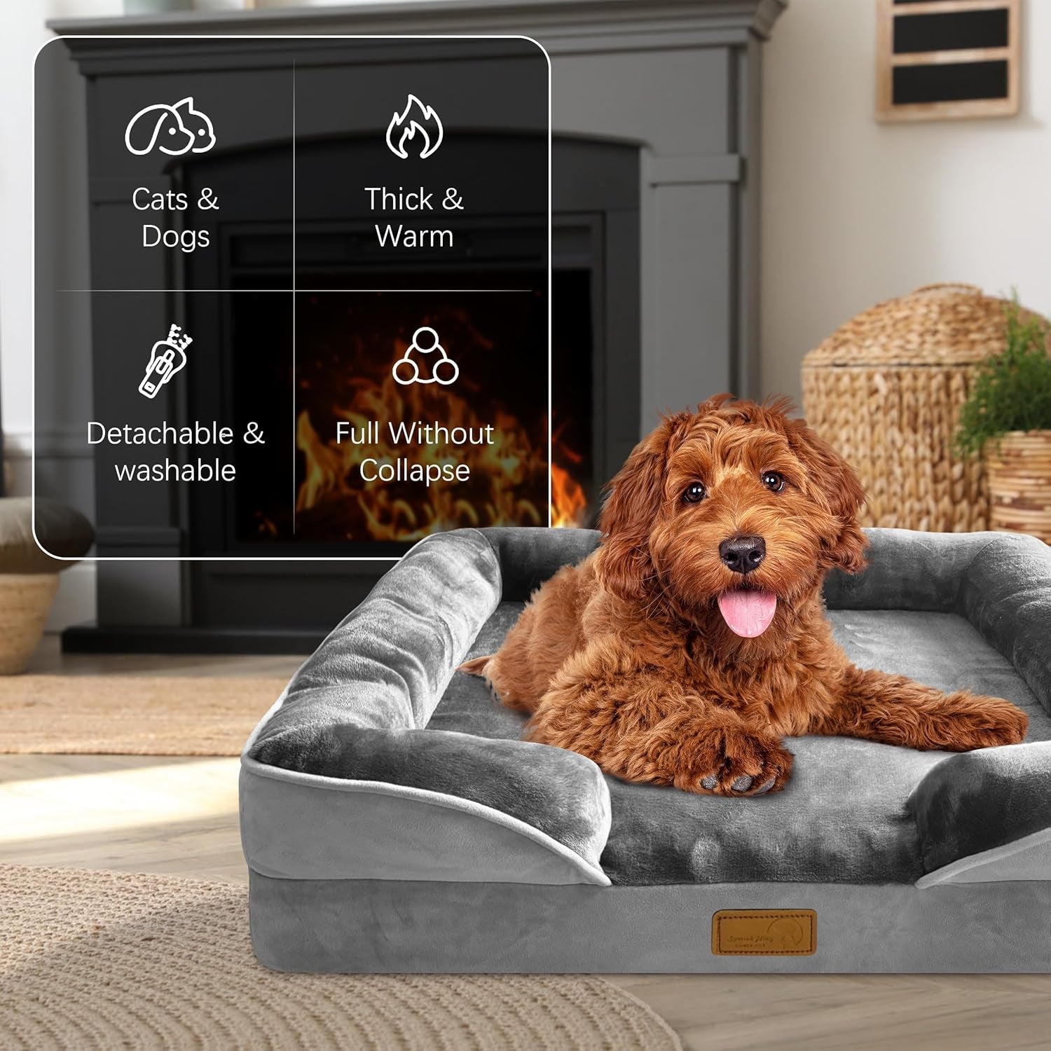 Orthopedic Dog Bed Sofa with Bolster Washable Cover Waterproof Liner