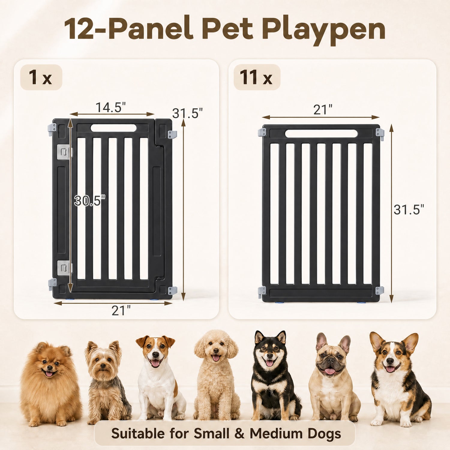 12-Panel Dog Playpen 31.5" Height Indoor Outdoor Pet Fence