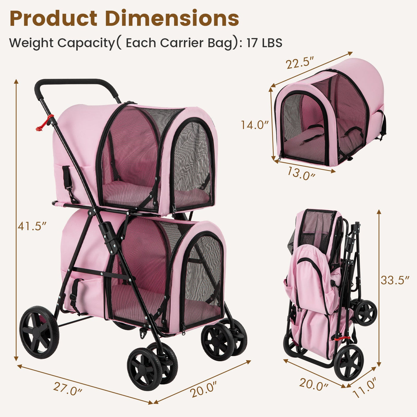 4-in-1 Double Pet Stroller with Detachable Carrier and Travel Carriage – fureverfurfriendsshop