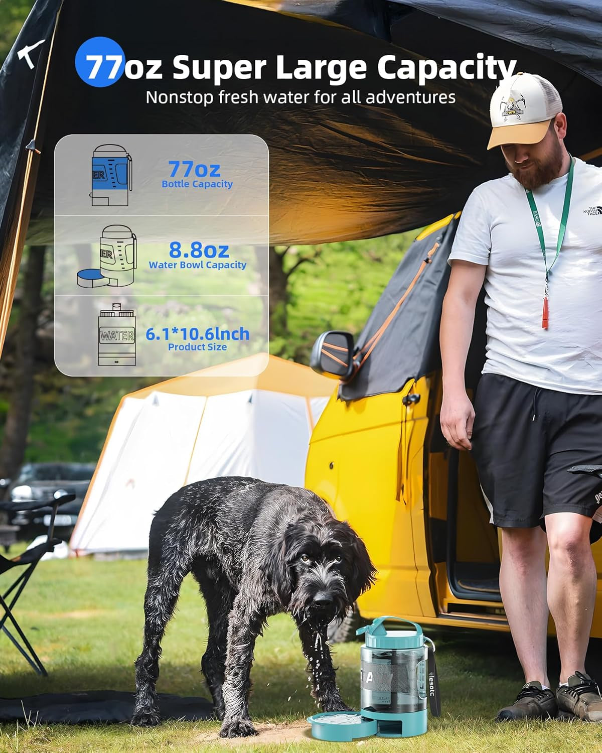 77oz Dog Travel Water Bottle with Bowl Leak Proof Hiking Camping Bottle