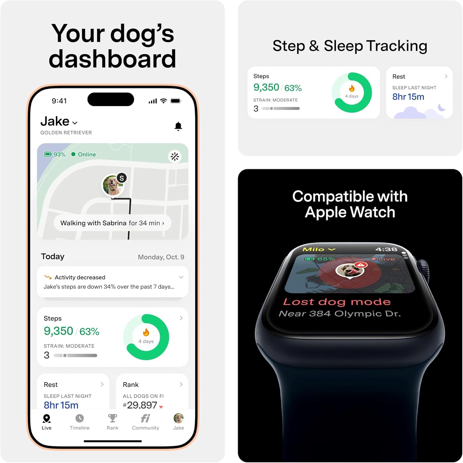 Fi Mini GPS Tracker for Dogs Lightweight Waterproof Smart Pet Tracker