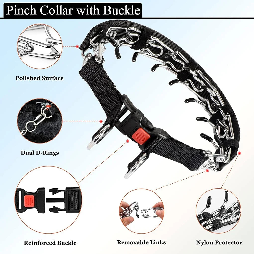 Choke Collar for Dogs, Reflective Covered Dog Spike Pinch Collar, Adjustable Dog Training Collar Buckle for Small Large Dogs