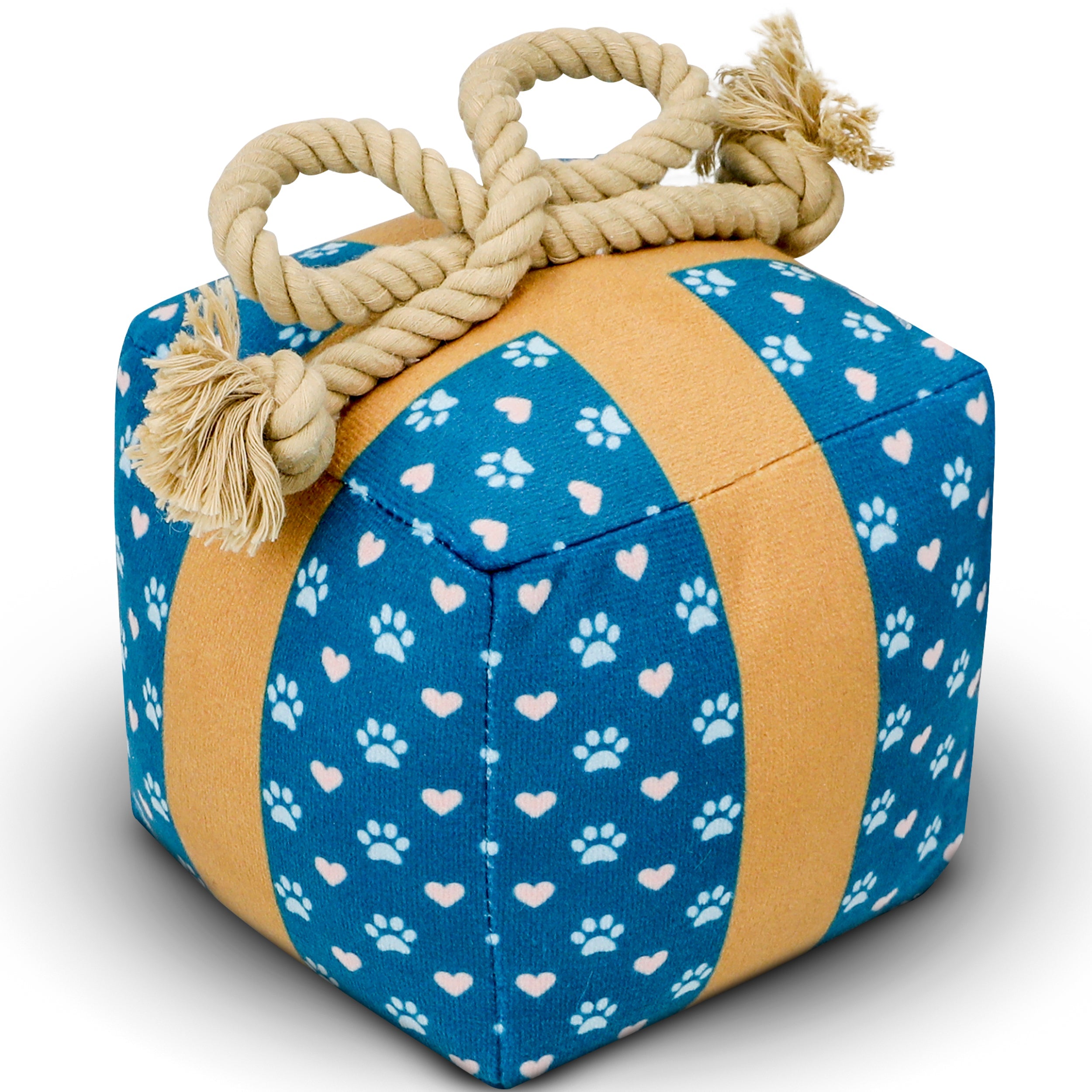 PUPROAR Gift Box Dog Toy | Cute Squeaky Birthday Dog Toy with Rope Bow
