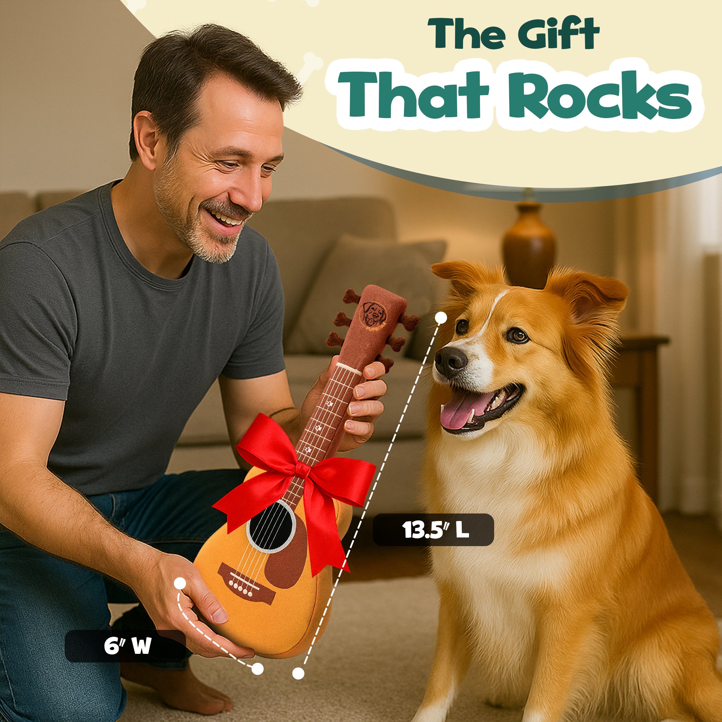 PUPROAR Guitar Dog Toy | Cute Squeaky Plush Dog Toy with Crinkle