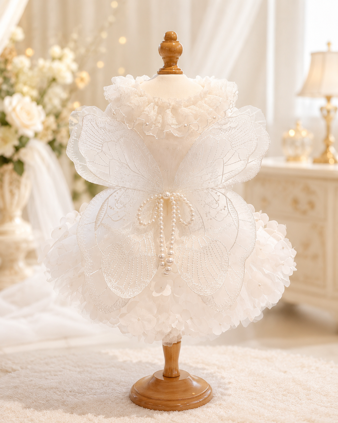 White Angel Dog Dress with Butterfly Wings