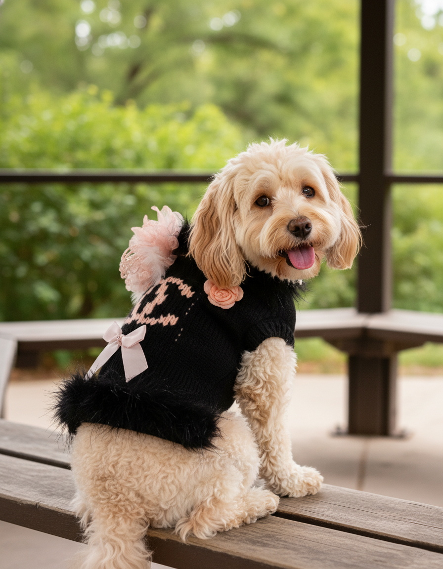 Elegant Bow Knit Dog Sweater Dress