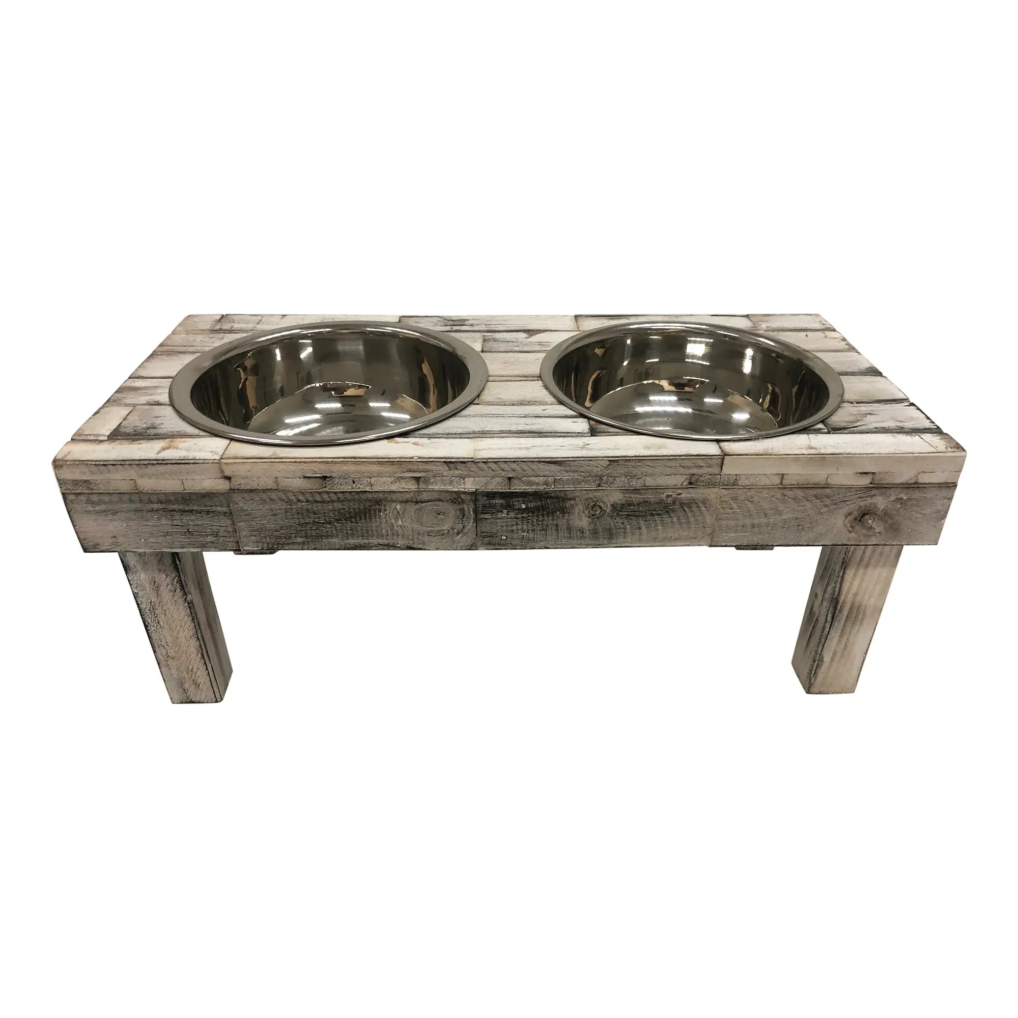 Huntley Pet Berjen Table Elevated Double Bowl Pet Feeder, White Wash
