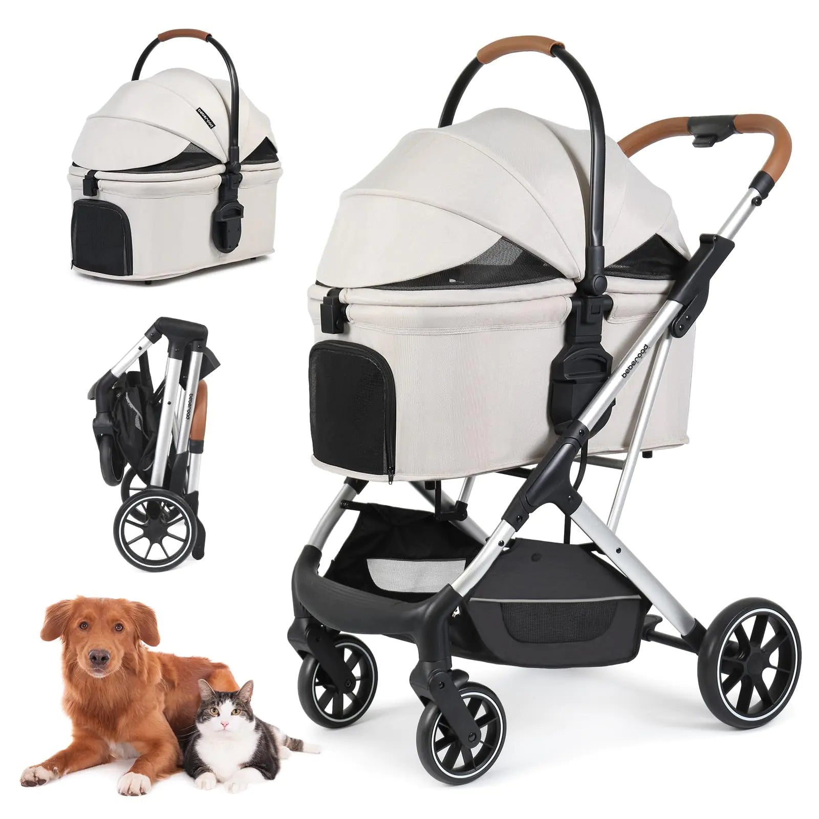 Beberoad T6 Luxury Foldable Pet Stroller – Beige