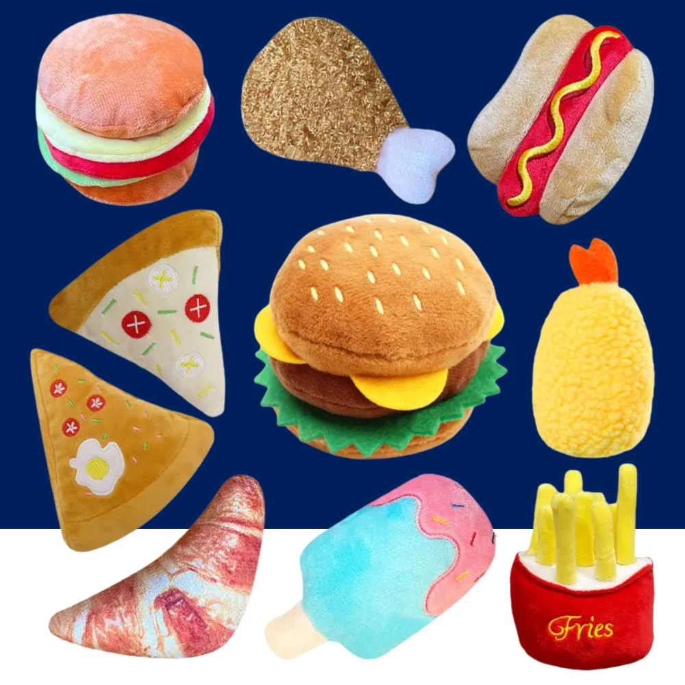 Plush Dog Toys – Squeaky Ice Cream, Fries & Hamburger Set