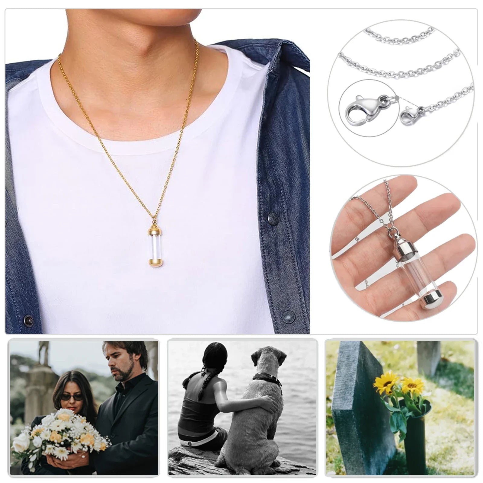 Small Glass Cremation Urn Vial Necklace for Ashes | Memorial Pet Charm