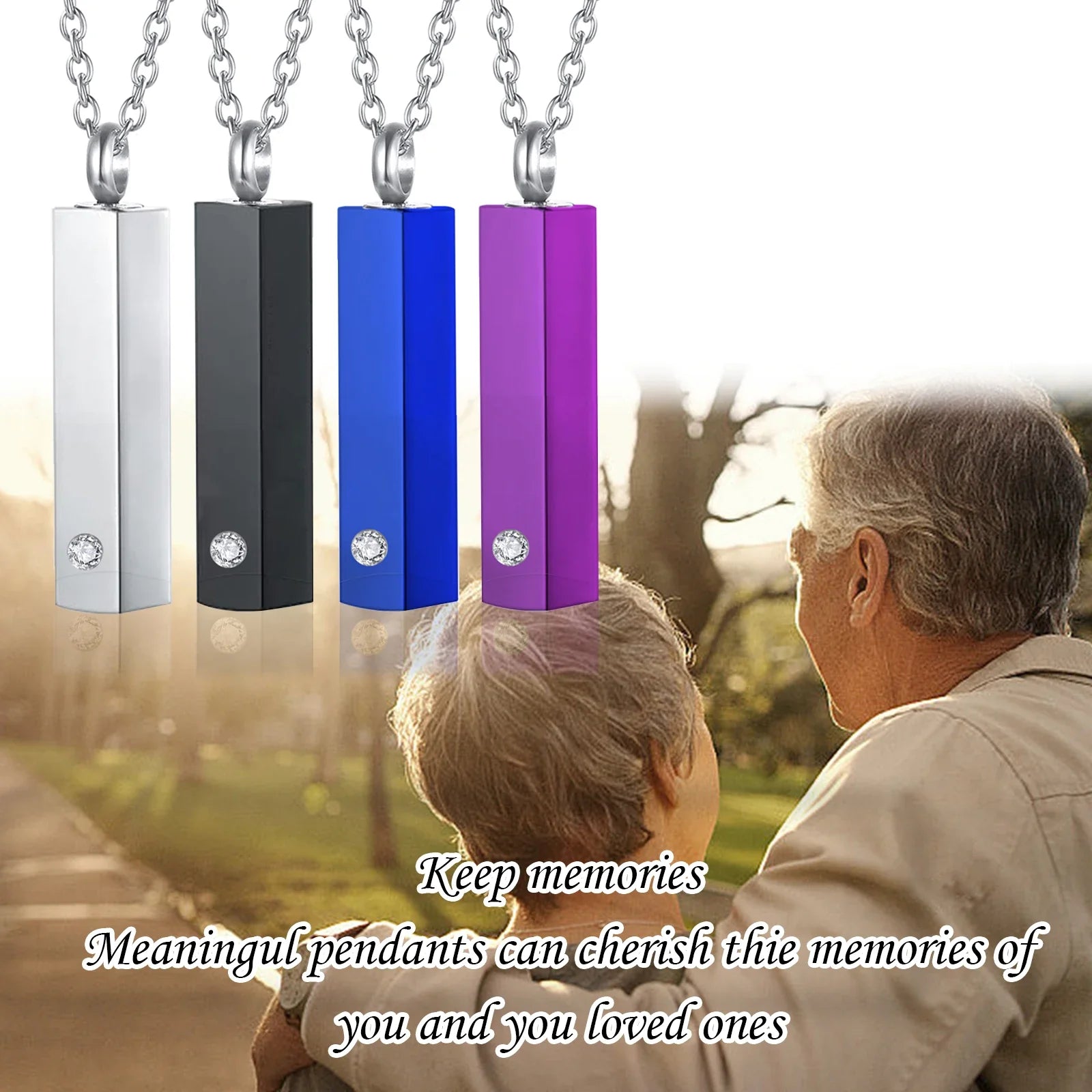 Cube Urn Necklace for Ashes | Aluminum Alloy Cremation Jewelry with Crystal Memorial Pendant