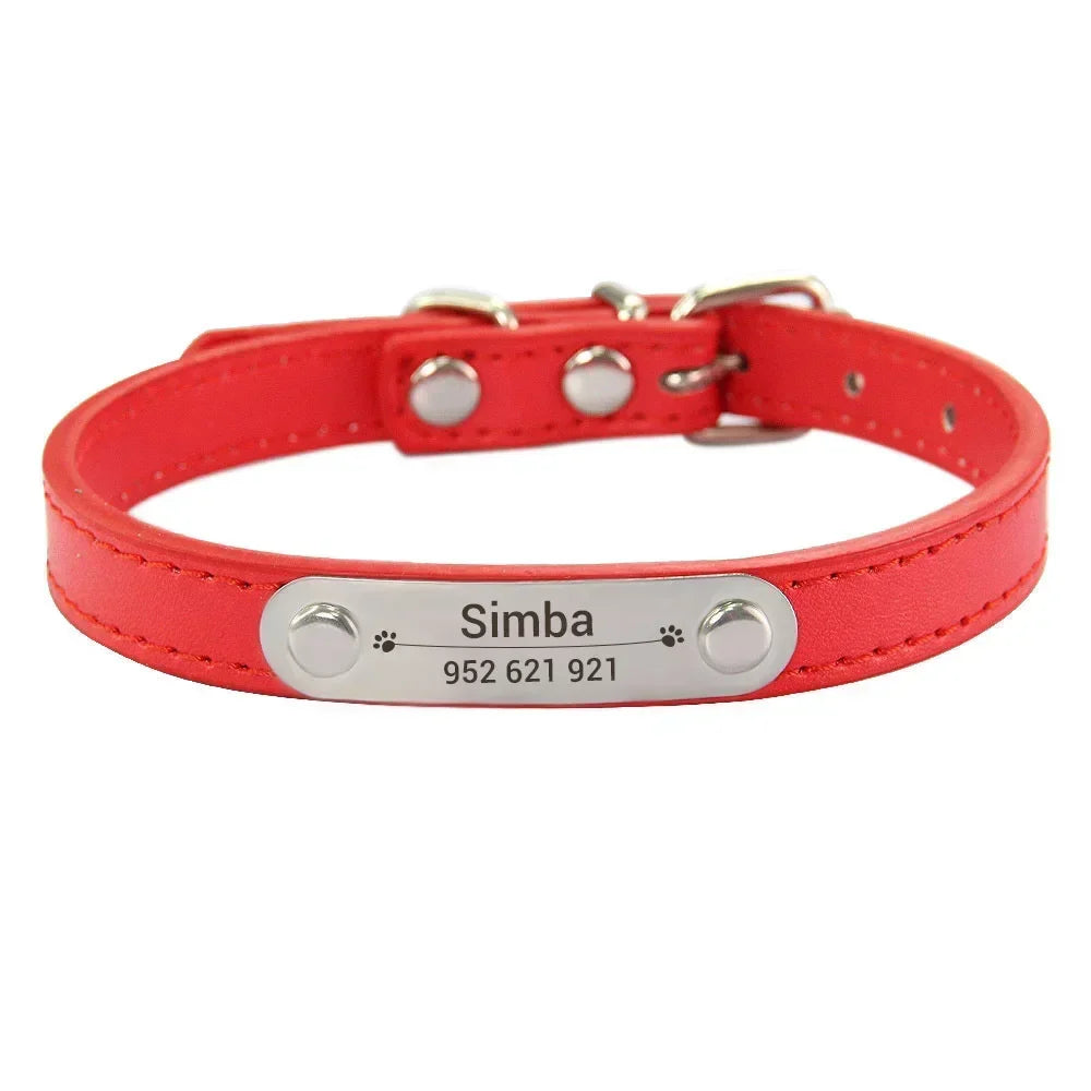 Personalized Dog Collar with Name Engraving – Anti-Lost PU Leather Collar for Dogs and Cats