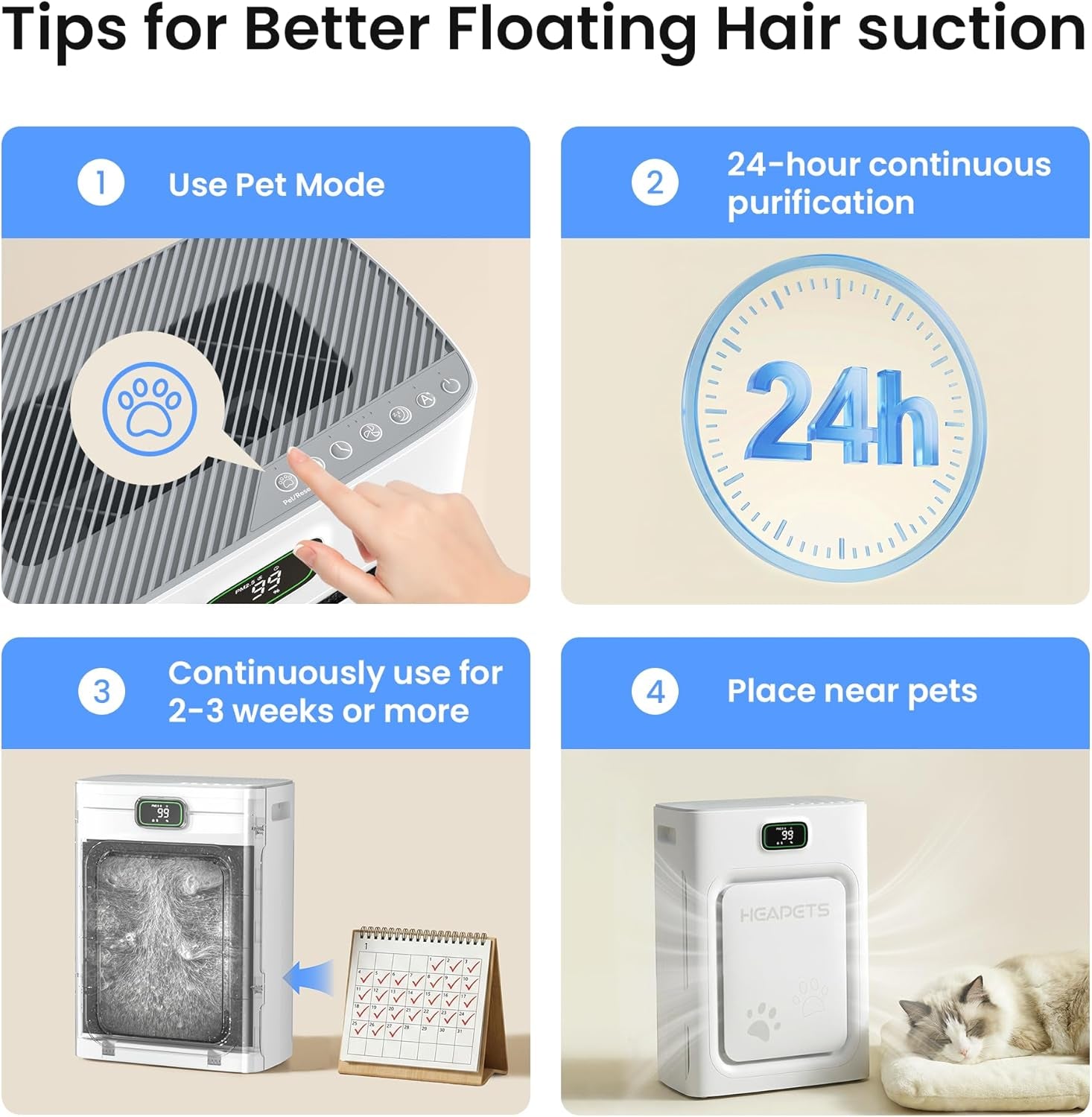 Pet Air Purifier with HEPA Filter Odor Control for Dogs & Cats